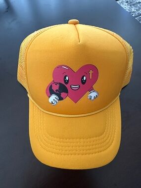 Yellow Trucker Hat with Heart Graphic